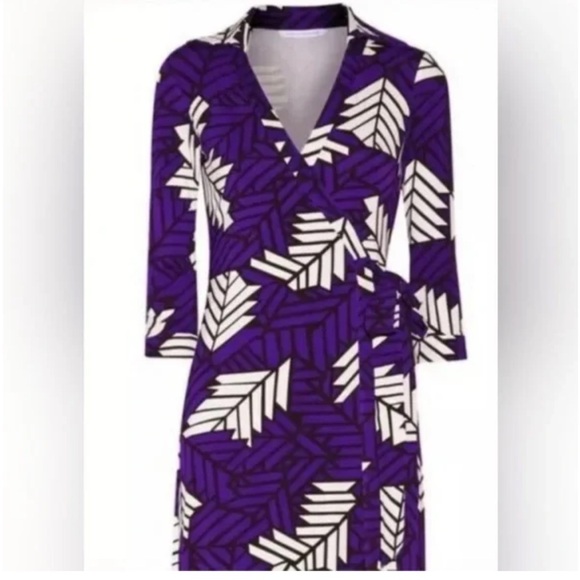 VGUC Diane Von Furstenberg sleeveless purple black and white wrap dress - Picture 1 of 12